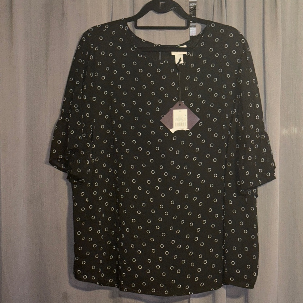 Ava & Viv Black Blouse with White Circles